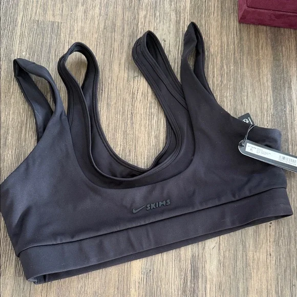 NikeSkims Skims x Nike Double Strap Scoop Bra Activewear Top Matte Obsidian, L - Picture 6 of 6